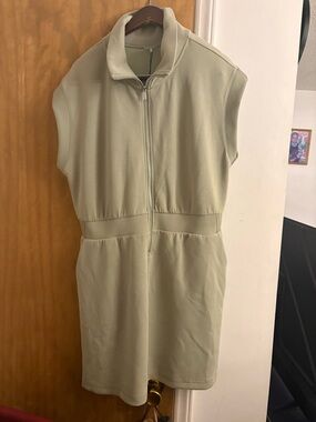 Alia Sleeveless Zip-Front Mini Dress in Sage Green